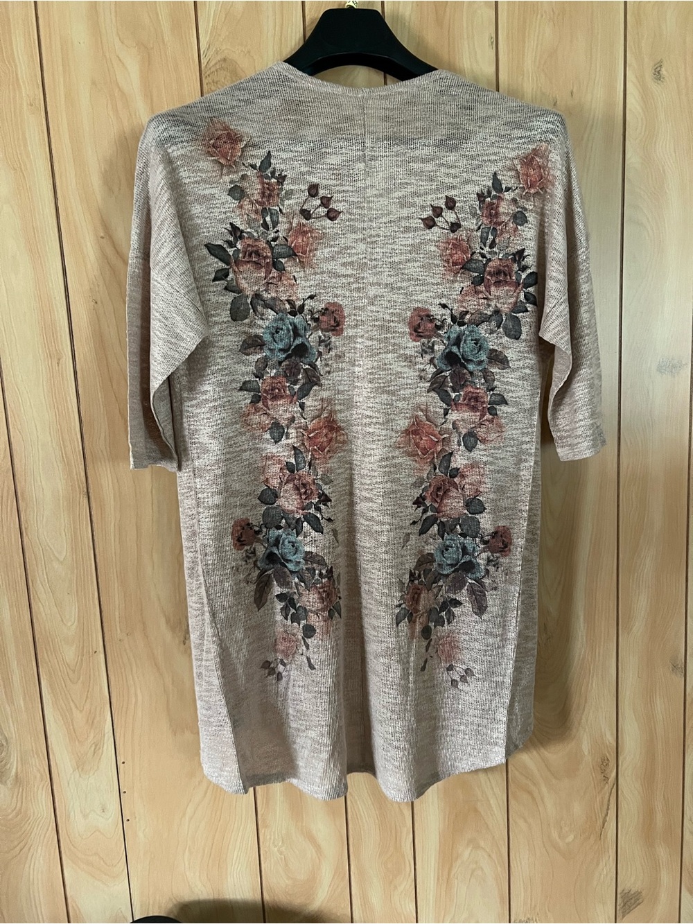 Live In The Moment Floral Knit Cardigan L NWT TJ Maxx Boho Open Front Pink Gray - Picture 4 of 8